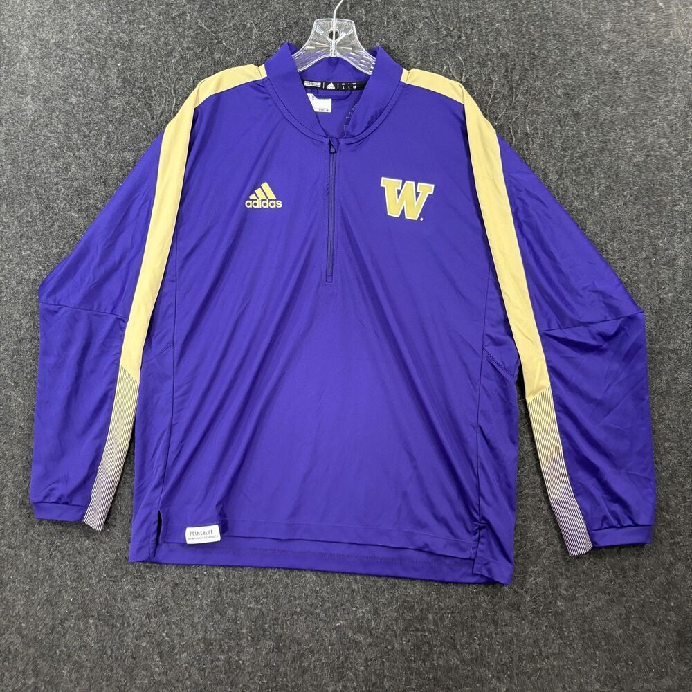 Washington Huskies Pullover Men's Large Purple 1/4 Zip Jacket Adidas Primeblue